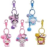 FYDZBSL Sanrio Anime Schlüsselanhänger 5 Stück Kuromi Melody Hello Kitty Anime Figur Souvenir Schlüsselringe Purse Schultasche Handy-Rucksäcken Charms für Kinder Erwachsene Geschenk(B)