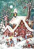 Nostalgischer Adventskalender mit Bildern und Glitzer für Kinder und Erwachsene 'Winterliches Treiben'
